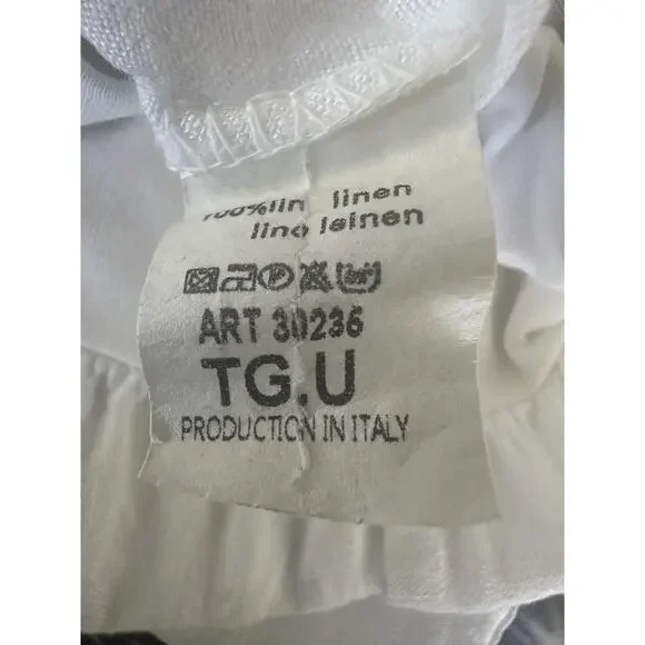 TG.U 100% Linen EXTRA Wide Leg Pant Italy Lagonlook Coastal Beachy Pockets White - Picture 8 of 11